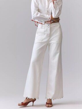 NWT Size 26 -Naomi Embroidered High-Rise Crop Wide-Leg Jeans Cotton (NWT US$148)